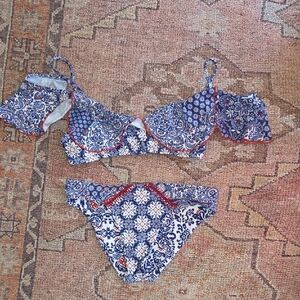Floral Blue and Red Women's Bikini Set